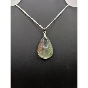 Lodolite Garden Quartz Teardrop Necklace Sterling Silver Plated 18”